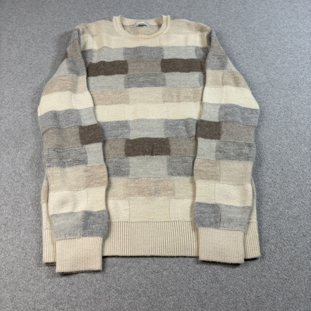 Maus & Hoffman Baby Alpaca Sweater Mens Medium Beige Gray Geometric Heritage